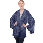 Blue Paisley Texture, Blue Paisley Ornament Long Sleeve Velvet Kimono 