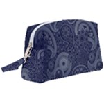 Blue Paisley Texture, Blue Paisley Ornament Wristlet Pouch Bag (Large)