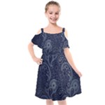 Blue Paisley Texture, Blue Paisley Ornament Kids  Cut Out Shoulders Chiffon Dress