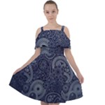 Blue Paisley Texture, Blue Paisley Ornament Cut Out Shoulders Chiffon Dress