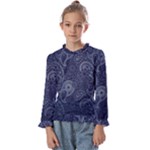 Blue Paisley Texture, Blue Paisley Ornament Kids  Frill Detail T-Shirt