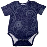 Blue Paisley Texture, Blue Paisley Ornament Baby Short Sleeve Bodysuit