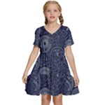 Blue Paisley Texture, Blue Paisley Ornament Kids  Short Sleeve Tiered Mini Dress