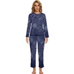Blue Paisley Texture, Blue Paisley Ornament Womens  Long Sleeve Lightweight Pajamas Set