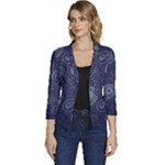 Blue Paisley Texture, Blue Paisley Ornament Women s Casual 3/4 Sleeve Spring Jacket