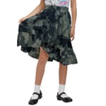 Camouflage, Pattern, Abstract, Background, Texture, Army Kids  Ruffle Flared Wrap Midi Skirt