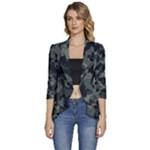 Camouflage, Pattern, Abstract, Background, Texture, Army Women s 3/4 Sleeve Ruffle Edge Open Front Jacket