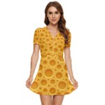 Cheese Texture Food Textures V-Neck High Waist Chiffon Mini Dress