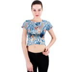 Berries Foliage Seasons Branches Seamless Background Nature Crew Neck Crop Top