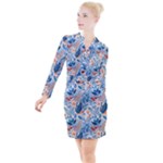 Berries Foliage Seasons Branches Seamless Background Nature Button Long Sleeve Dress