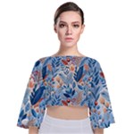 Berries Foliage Seasons Branches Seamless Background Nature Tie Back Butterfly Sleeve Chiffon Top