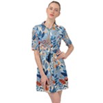 Berries Foliage Seasons Branches Seamless Background Nature Belted Shirt Dress