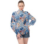 Berries Foliage Seasons Branches Seamless Background Nature High Neck Long Sleeve Chiffon Top