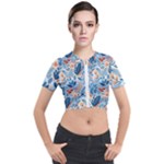 Berries Foliage Seasons Branches Seamless Background Nature Short Sleeve Cropped Jacket