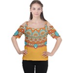 Mandala orange Cutout Shoulder T-Shirt