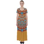 Mandala orange High Waist Short Sleeve Maxi Dress