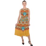 Mandala orange Midi Tie-Back Chiffon Dress
