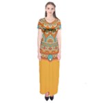 Mandala orange Short Sleeve Maxi Dress