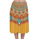 Mandala orange Velvet Flared Midi Skirt