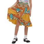 Mandala orange Kids  Ruffle Flared Wrap Midi Skirt