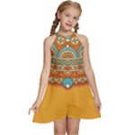 Mandala orange Kids  Halter Collar Waist Tie Chiffon Dress