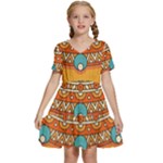 Mandala orange Kids  Short Sleeve Tiered Mini Dress