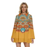 Mandala orange Round Neck Long Sleeve Bohemian Style Chiffon Mini Dress