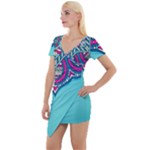 Mandala blue Short Sleeve Asymmetric Mini Dress