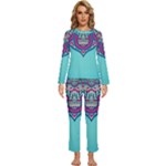 Mandala blue Womens  Long Sleeve Lightweight Pajamas Set