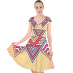 Mandala sun Cap Sleeve Front Wrap Midi Dress