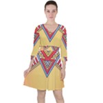 Mandala sun Quarter Sleeve Ruffle Waist Dress
