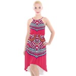 Mandala red High-Low Halter Chiffon Dress 
