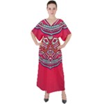 Mandala red V-Neck Boho Style Maxi Dress