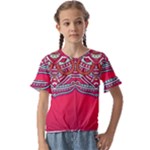 Mandala red Kids  Cuff Sleeve Scrunch Bottom T-Shirt