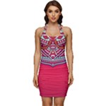 Mandala red Sleeveless Wide Square Neckline Ruched Bodycon Dress