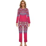 Mandala red Womens  Long Sleeve Lightweight Pajamas Set