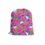Hello Kitty, Cute, Pattern Drawstring Pouch (Large)