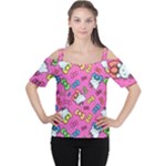 Hello Kitty, Cute, Pattern Cutout Shoulder T-Shirt