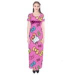 Hello Kitty, Cute, Pattern Short Sleeve Maxi Dress