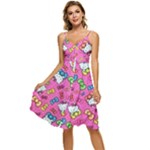 Hello Kitty, Cute, Pattern Sleeveless Tie Front Chiffon Dress