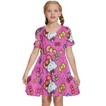 Hello Kitty, Cute, Pattern Kids  Short Sleeve Tiered Mini Dress