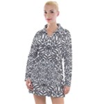 Monochrome Maze Design Print Women s Long Sleeve Casual Dress