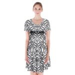 Monochrome Maze Design Print Short Sleeve V-neck Flare Dress