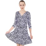 Monochrome Maze Design Print Quarter Sleeve Front Wrap Dress