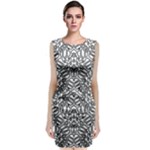 Monochrome Maze Design Print Sleeveless Velvet Midi Dress