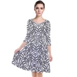 Monochrome Maze Design Print Quarter Sleeve Waist Band Dress