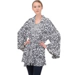Monochrome Maze Design Print Long Sleeve Velvet Kimono 