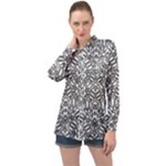 Monochrome Maze Design Print Long Sleeve Satin Shirt
