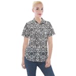 Monochrome Maze Design Print Women s Short Sleeve Pocket Shirt