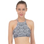 Monochrome Maze Design Print Halter Bikini Top